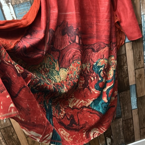 Medium heavy artsy removable scarf soft brushed long jacket top - Picture 12 of 16